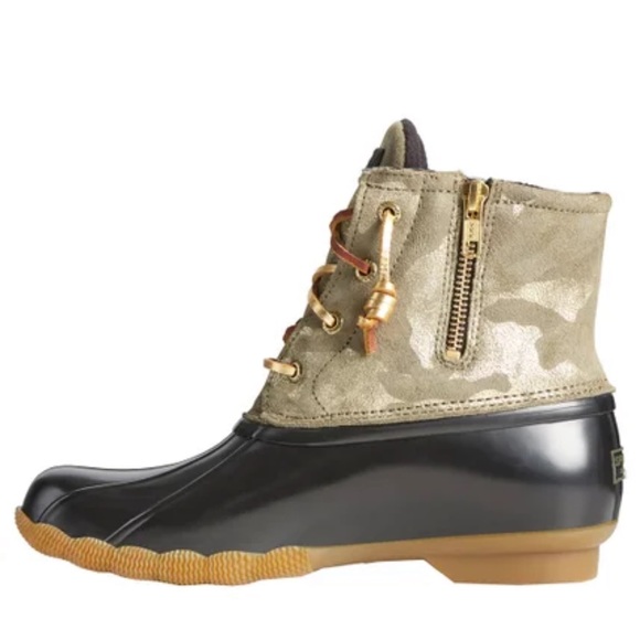 Sperry Top-Sider Saltwater Duck Boots Metallic Olive Camo Womens 8, NEW - Picture 3 of 9